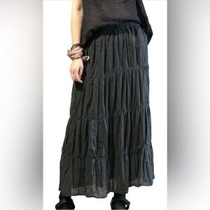 Vintage Y2K Goth Tokyo Denim Bank Sequin Swing Boho Tye Dye Skirt W Drawstring